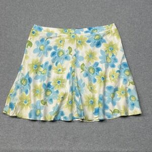 VTG Linen Blend Skirt Womens 18 Blue Green Floral Lime Yours George GLS21039 NWT